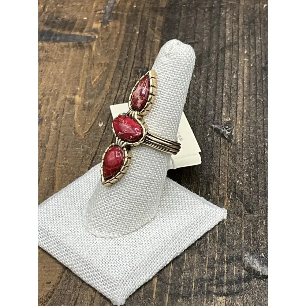 Barse Stone Trio Ring- Red Jasper- Bronze- 7.75- NWT